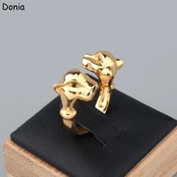 donia jewelry european and american green eyed double headed leopard ring copper aaa zircon ring luxury new leopard couple open