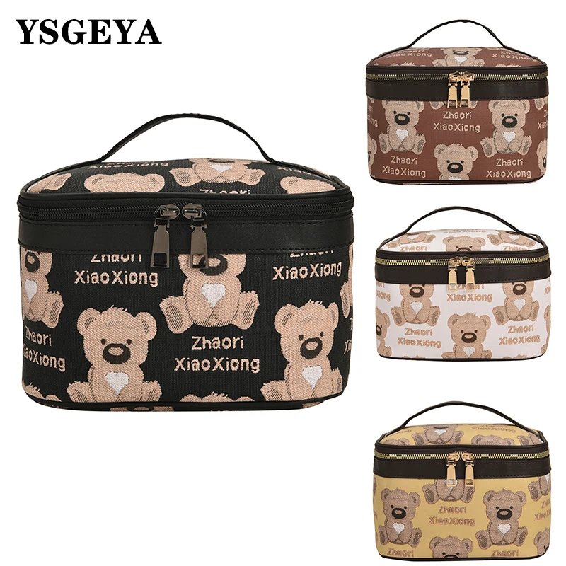 

Женская косметичка YSGEYA с милым медведем, портативная вместительная сумочка для вечеринок, модный саквояж для косметики