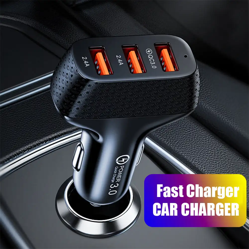 

3 Ports USB Car Charger 5V 2A Fast Charging Portable Phone Adapter For iPhone 13 Pro Xiaomi Huawei Samsung Car Cigarette Lighter