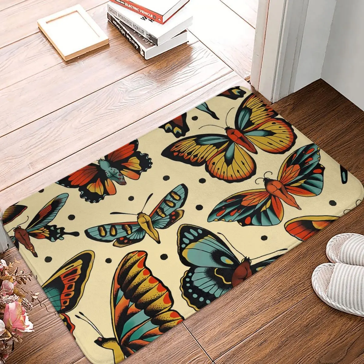

Bath Mat Butterflies Traditional Tattoo Flash Doormat Kitchen Carpet Balcony Rug Home Decor
