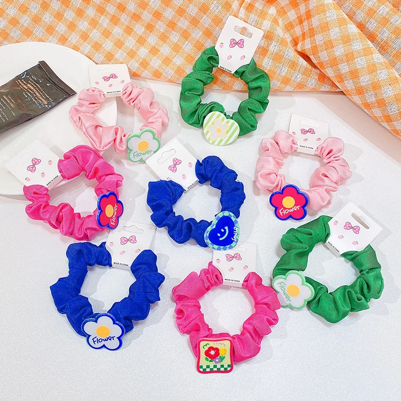 2PCS/Set Japan Korea Cute Love Flower Elastic Hair Band For Girl Children Solid Color Thin Rubber Ponytail Ties Accessories - купить по