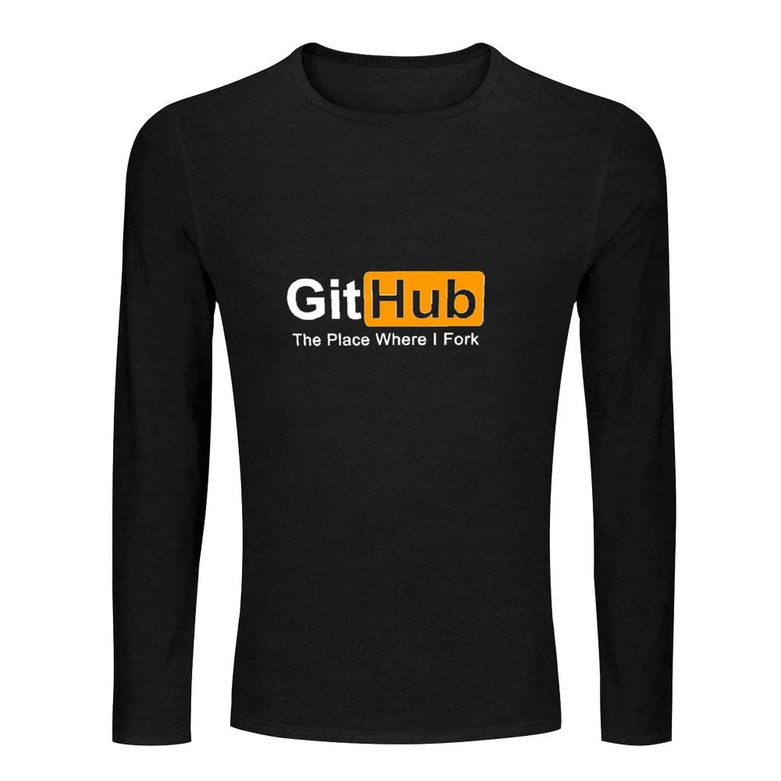 Фото Длинная футболка Github The Place Where I Fork для программирования, черная футболка, футболки, эстетичная одежда, одежда в стиле аниме, мужская одежда №2