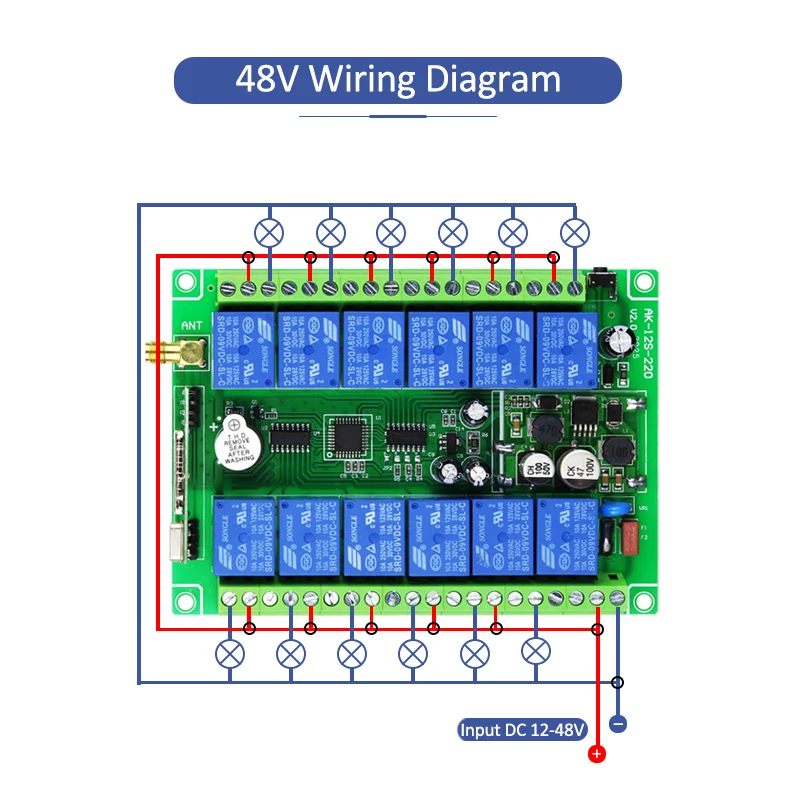 Фото DC12-48V 12 каналов 433 МГц RF переключатель универсальный набор для промышленного управления электрическим краном гаражные ворота пульт дистанционного управления и приемник №3