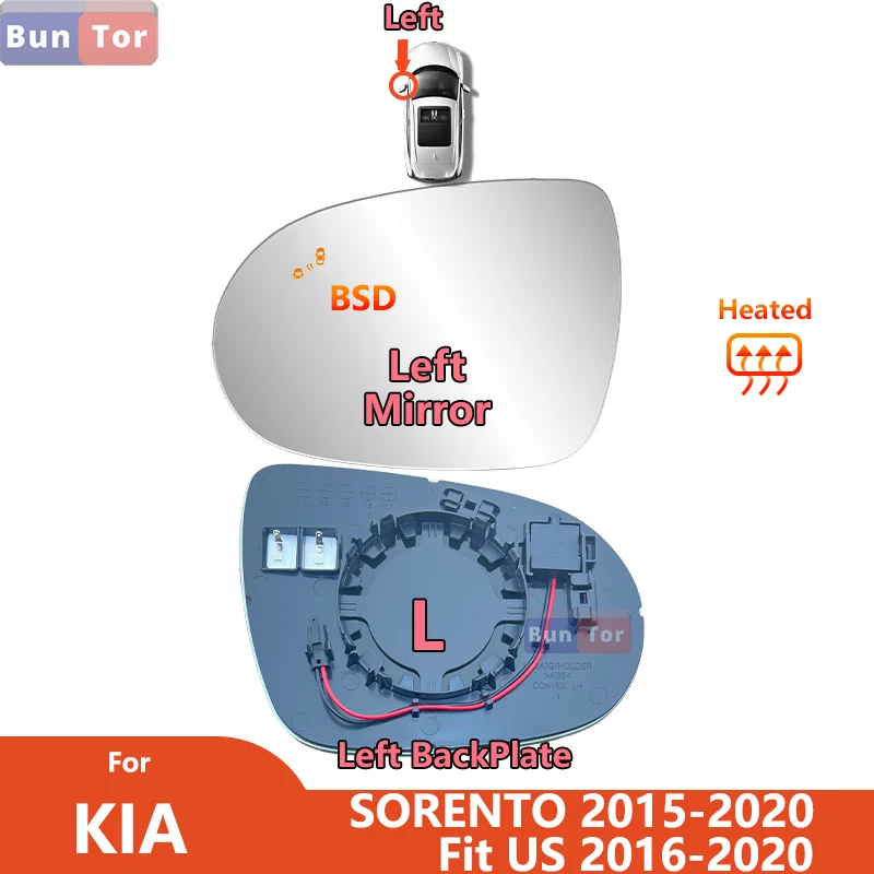 

Для KIA Sorento 2015-2020 для США 2016-2020 с BSD с подогревом левого и правого зеркала заднего вида, стекло/автомобильное боковое зеркало, запасные части