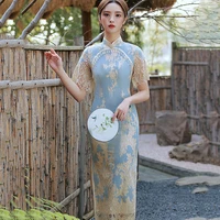 cheongsam womens slim fit long chi pao 2022 summer lace hollow tassels splicing traditional chinese style qipao dresses woman