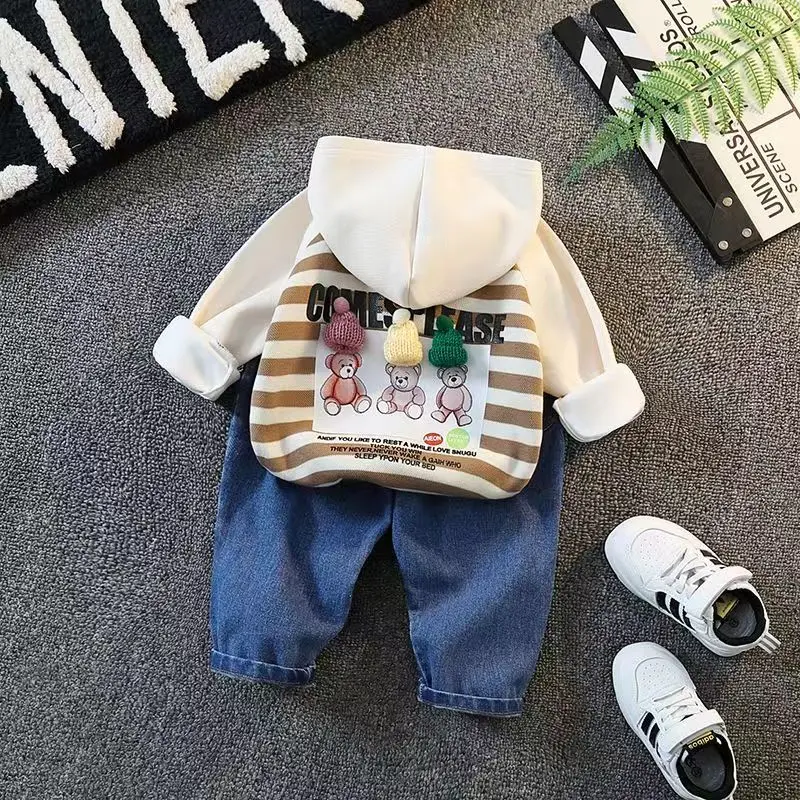 Boys' Hooded Sweater Suit 2023 New Westernized Children's Clothes Spring and Autumn Children's Handsome Korean Baby
