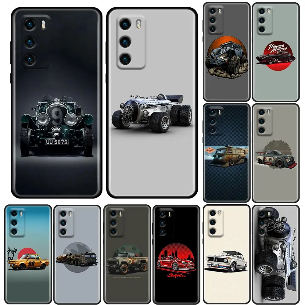 

Phone Case for Huawei P10 Lite P20 Case P30 P40 Lite P50 Pro Plus P Smart Z Soft Silicone Cover Cute Cartoon Vintage Cars JDM
