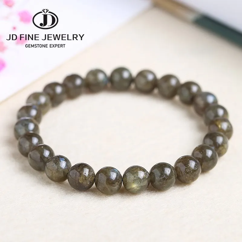 

JD Natural Stone Shiny Labradorite Beaded Bracelets Women Men Fashion Jewelry Yoga Energy Round Beads Strand Elastic Bangles