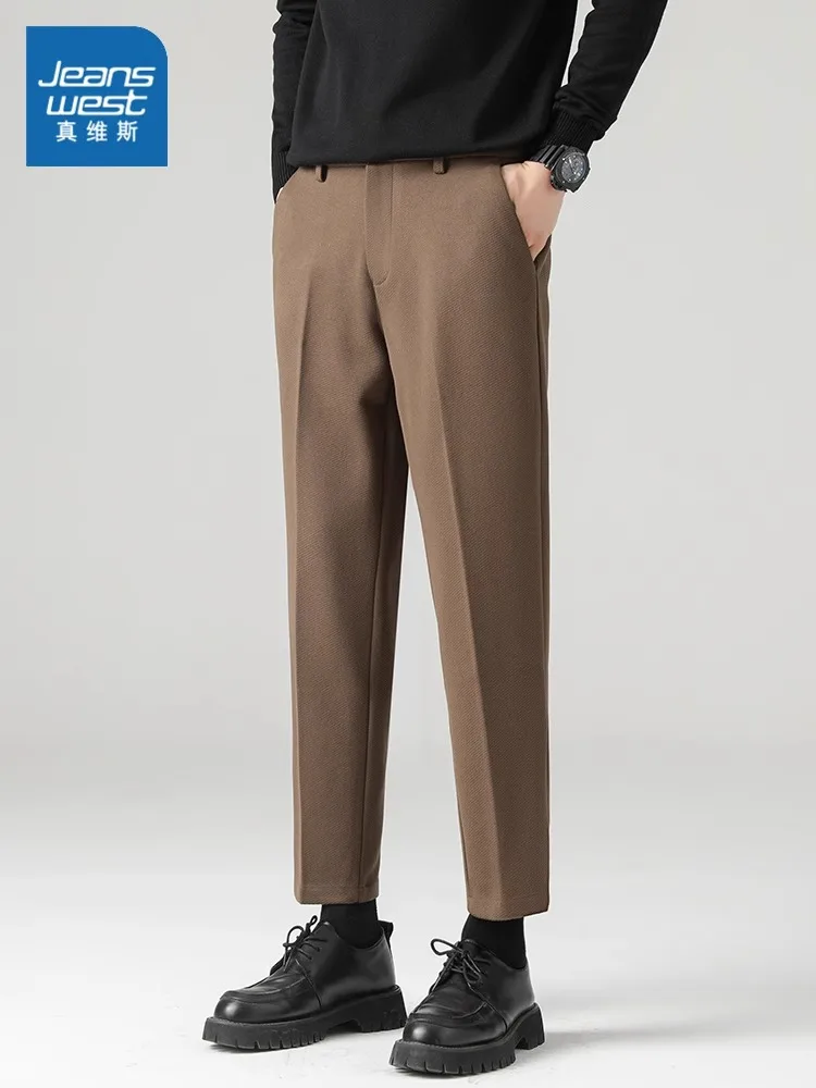 Zhenvis Autumn and Winter Draping Woolen Small Suit Pants Men's Spring Business All-Matching Sanding Slim fit Capr...