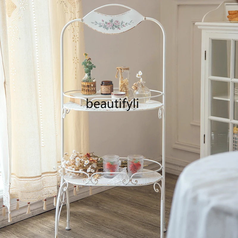 zqFrench Iron Storage Rack Floor Living Room Garden Snack Rack Multi-Layer Floor
