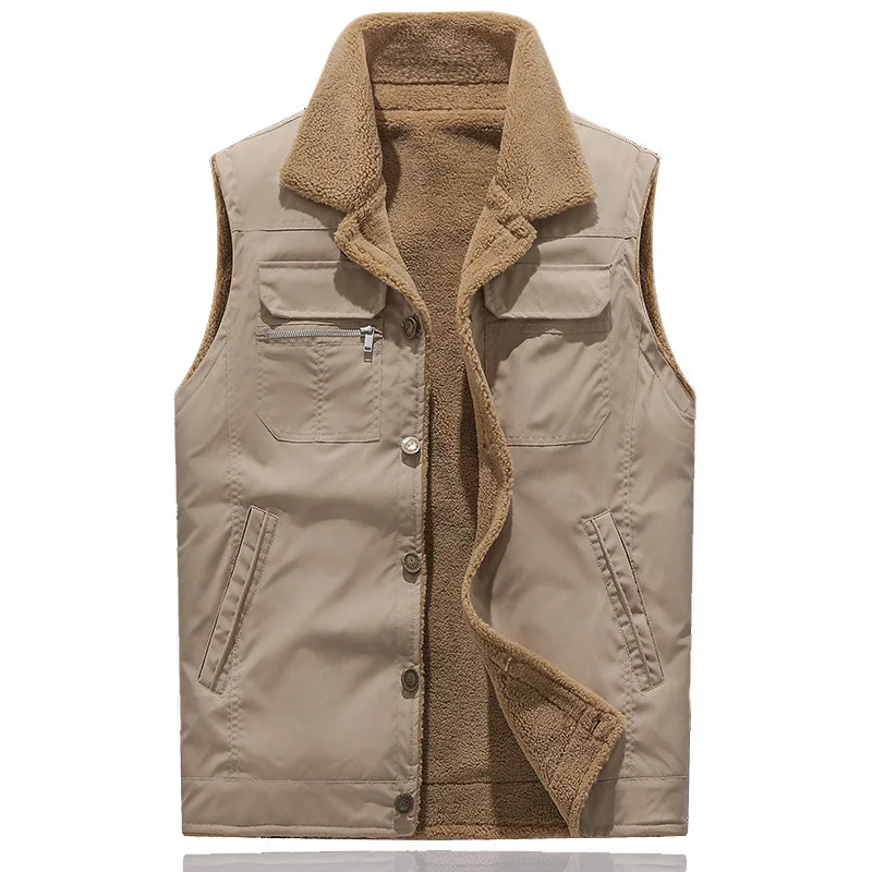

Mens Outdoor Cargo Vests Fleece Lined Thick Warm Waistcoat For Male Workwear Tactical Sleeveless Jacket Plus Size L-5XL