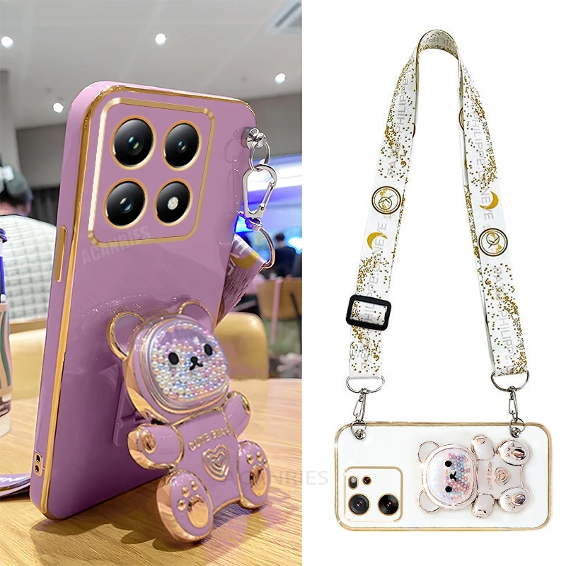 Mi14t Crossbody Lanyard Bear Силиконовый чехол для Xiaomi Mi 14t Pro Mi14 14 T 13t 12t 11t 10t 15 Держатель Чехол