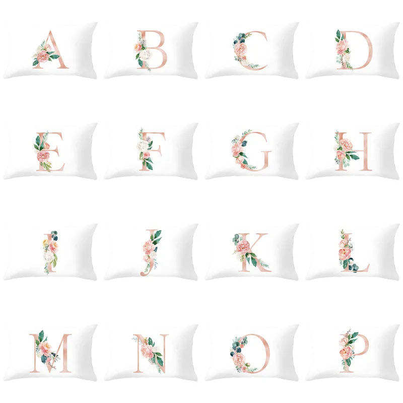 

26 Letter Pillowcases Rose Floral Pillow Cover 30x50cm Room Sofa Cushion Cover for Home Decorative English Alphabet Pillow Case