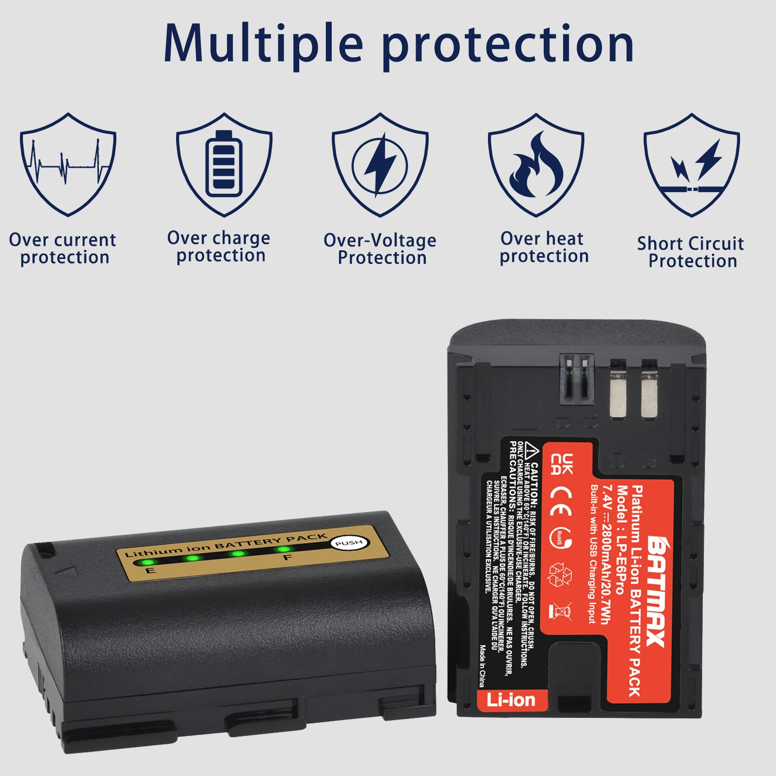 Аккумулятор Batmax на 2800 мА · ч LP-E6N LP-E6 с USB-портом для зарядки Canon EOS 5D Mark II III 5DS R 60D 70D 80D