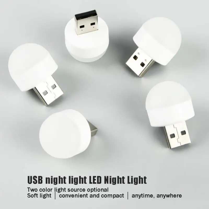 

USB-ночник, светодиодный мини-светильник с USB-разъемом, лампа с внешним аккумулятором и зарядкой от USB, маленький круглый светильник для чтени...