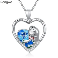 rongwo ohana means family stitch pendant necklace stainless steel silver plated cute heart shaped cartoon anime jewelry for girl