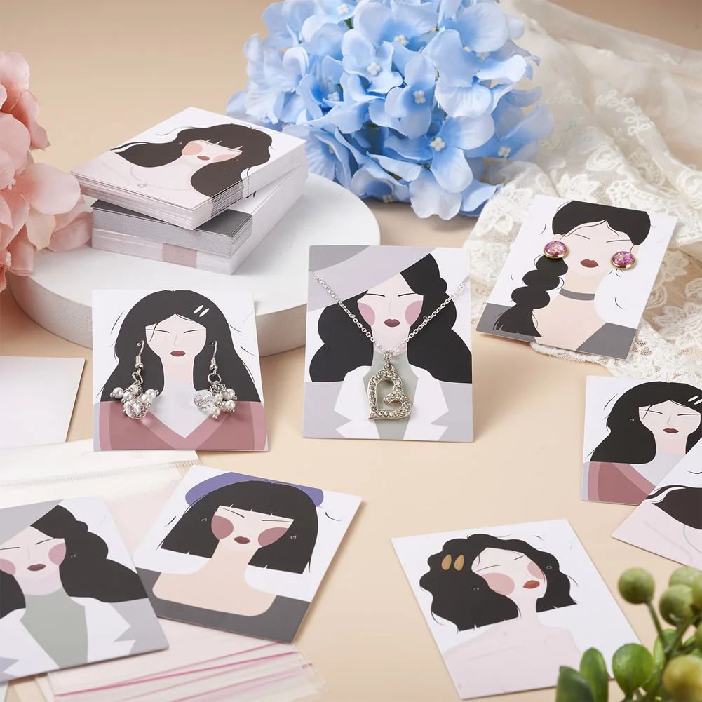 120Pcs 6 Style Rectangle Cardboard Earring Display Cards Woman Pattern For Fashion Jewlery Display Gifts Storage 8x6x0.04cm