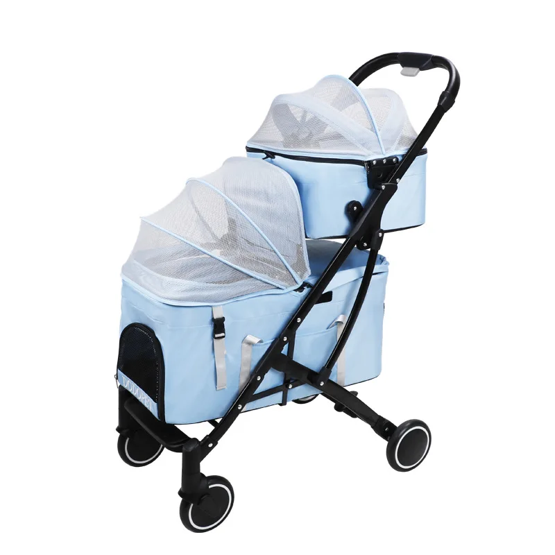 Pet Cat Carrier Stroller Folding Double-layer Newborn Baby Pull Cart Four-wheel Shock Dog Transporter Bags Travel