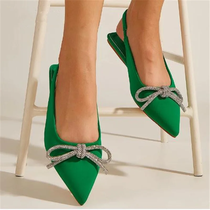 

2022 нишевый дизайн, женские сандалии, плоская подошва, заостренный носок, гладиаторская обувь, сплошной цвет, стразы, с бантом, блестящие