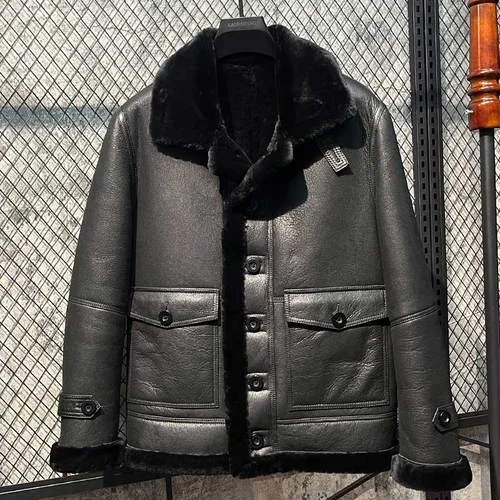 

Thick Winter Men's Lapel Genuine Leather Sheepskin Real Fur Coat Men’s Jacket Male Casaco De Pele Masculino FCY2034
