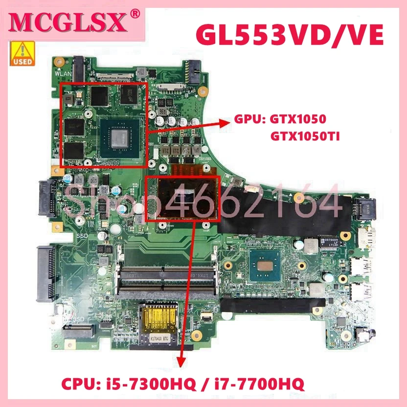 

GL553VD i5/i7-CPU GTX1050 GTX1050Ti-GPU Mainboard For Asus GL553VD GL553VE FX553V FX553VE FX53V FX53VD ZX53V Laptop Motherboard