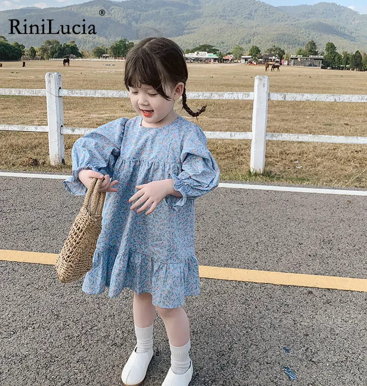 

RiniLucia Girls Dress Autumn New Girls Princess Dress Kids Long Sleeve Ruffle Floral O Neck A Line Dress Fall Girls Clothing