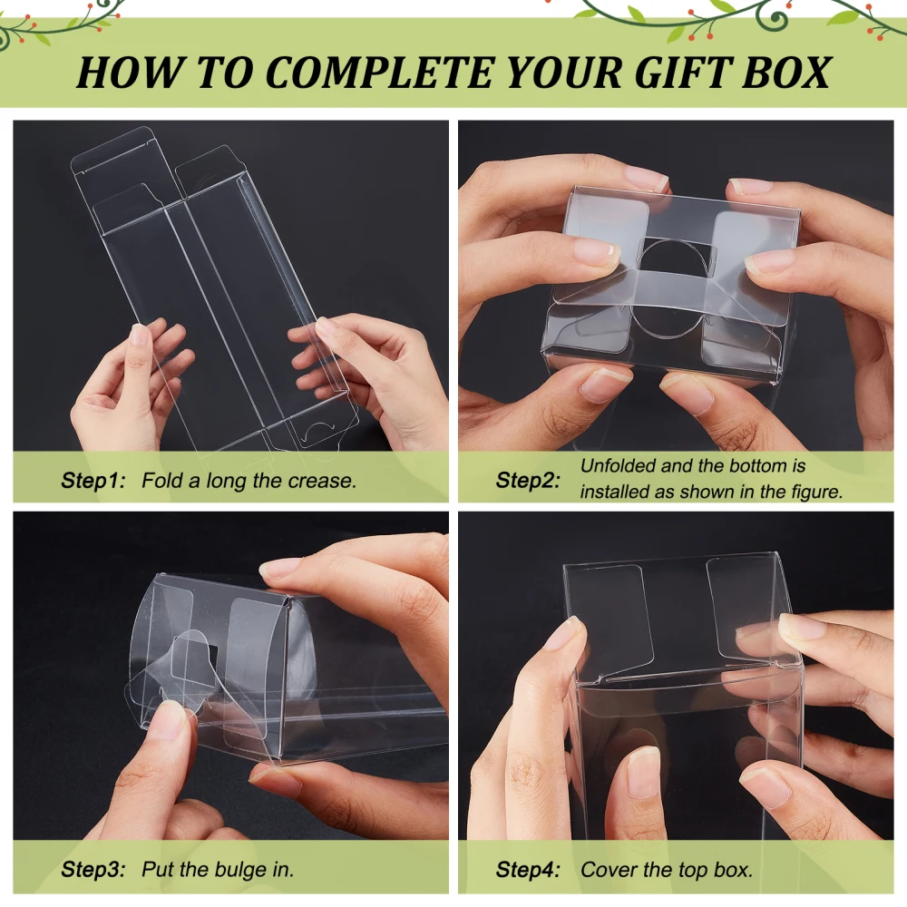 12Pcs Transparent Plastic Box Rectangle Foldable Gift Packaging Boxes Wedding Party Candy Cookies Storage Jewelry Bead Container
