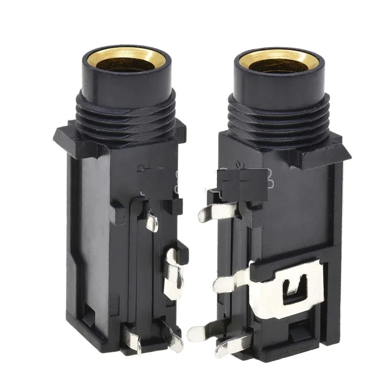 

50pcs DIY 6.35mm / 6.5mm jack gold plated 4P Stereo Dual Channel Microphone Socket 6.35 /6.5 Audio Straight jack Connector