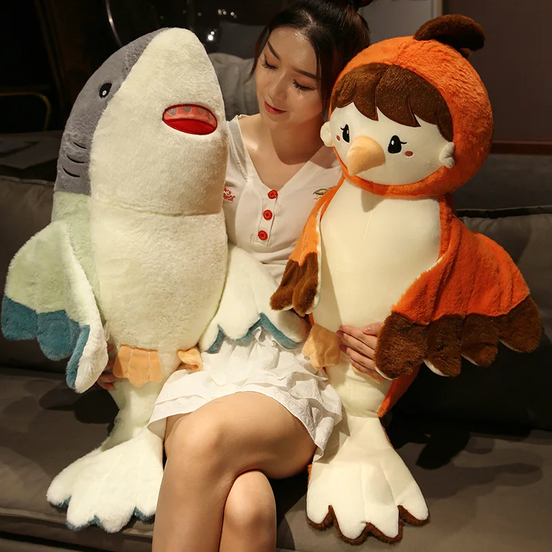 

Творческая Акула, птица, человек, плюшевое пушистое успокаивающее спящее мультяшное животное для косплея, комбинированный подарок для детей