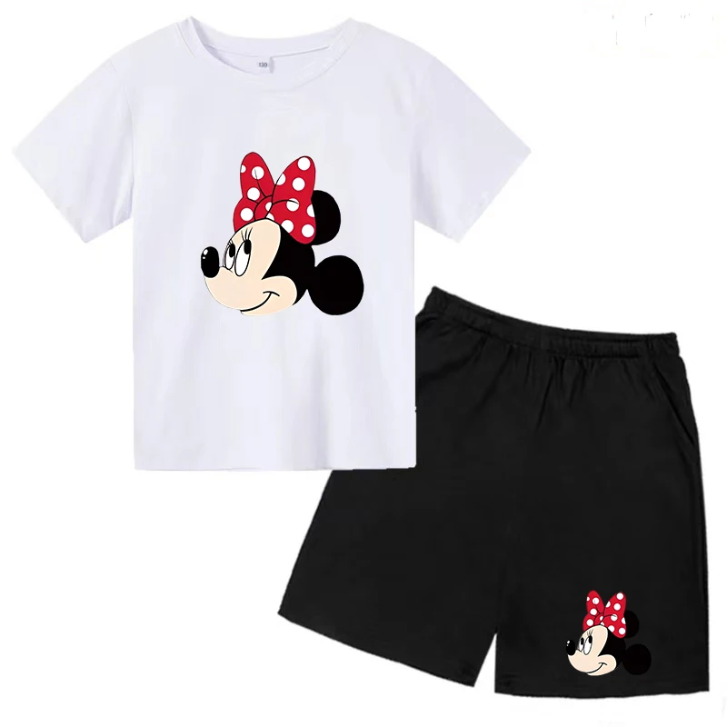 Minnie Mouse Children's Birthday T-shirt Girl Party Short Sleeve + Pants Suit Cute Themed Clothes Kids Gift Fashion Charming Top