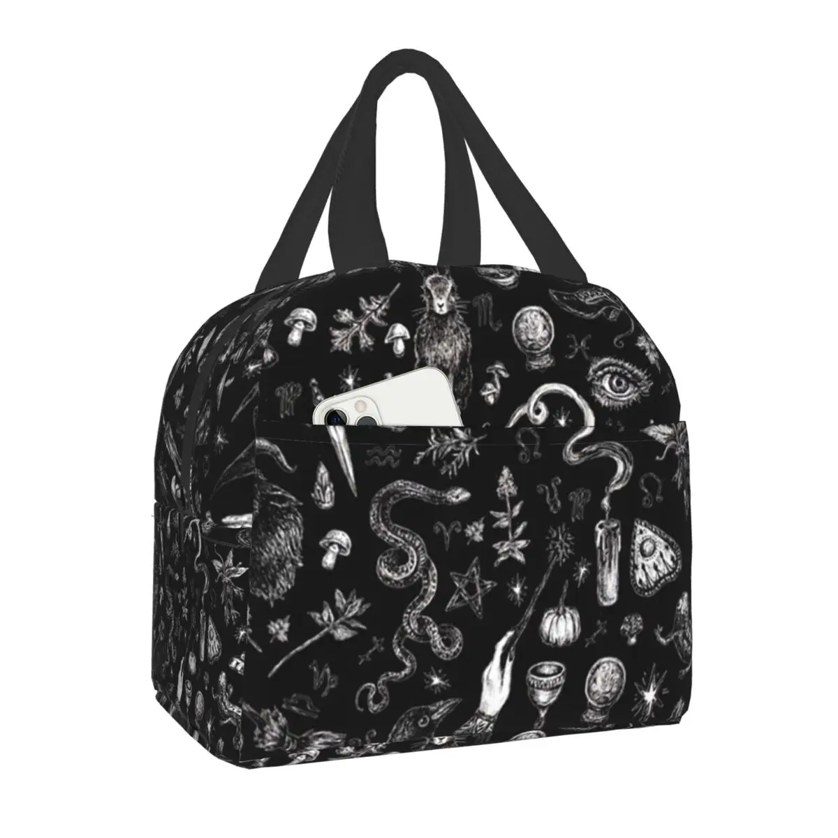 

Salem Witch In Black Insulated Lunch Bag for Work School Occult Witchy Magic Waterproof Cooler Thermal Lunch Box Women Kids