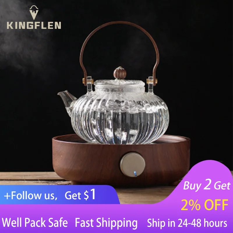 

Glass Teapot Wood Handle Teawear Set Cup Filter Chinese Tea Ceremony High Boron Silicon Transparent Pumpkin Pot 900ML