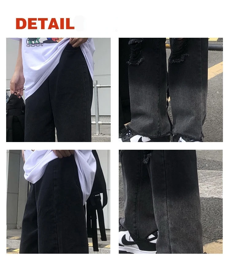Spring and Summer New Style Korean Jeans Men's Retro Nine-point Straight Torn Wide-leg Pants Streetwear Men's джинсы для мужчин