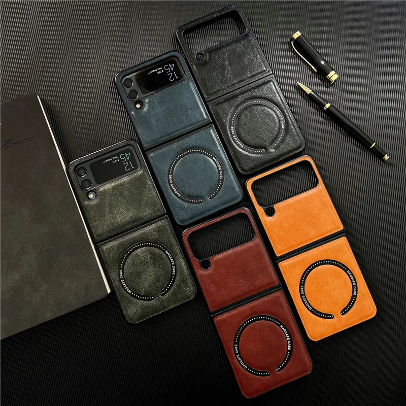 

Роскошный деловой кожаный магнитный мягкий чехол для Magsafe с беспроводной зарядкой для Samsung Galaxy Z Flip 4 5G Z Flip 3 Cover Flip4 Flip3