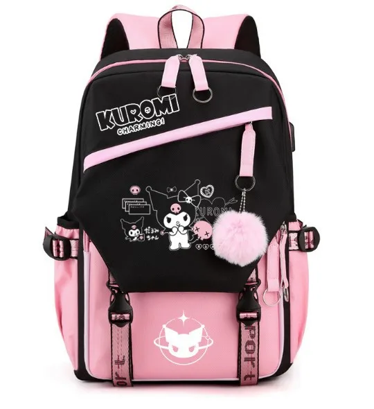 

Водонепроницаемый рюкзак Kuromi для мужчин и женщин, милый школьный ранец для книг с Usb-портом, рабочая накладная сумка