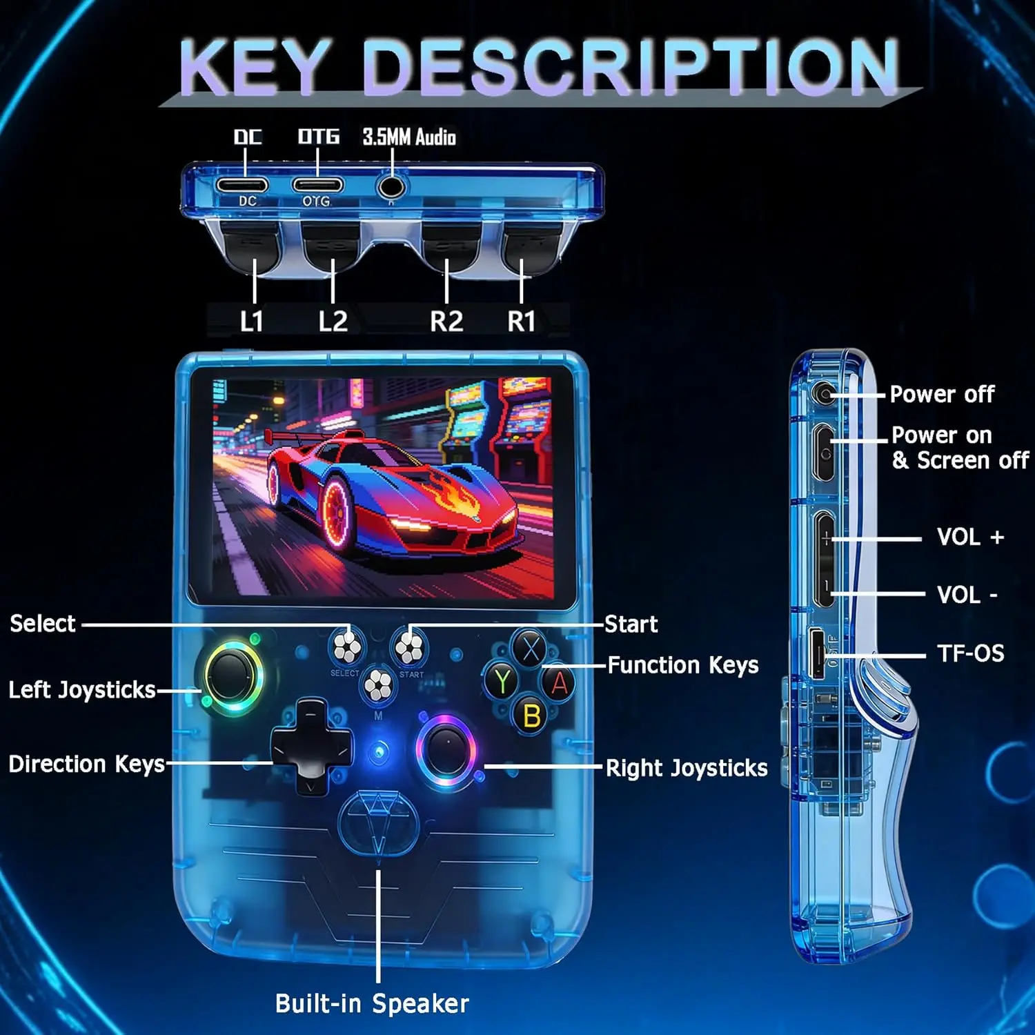 Новая портативная игровая консоль R60 MAX с 5,5-дюймовым IPS-экраном, мини-ретро-консоль, 6000 мАч, портативная карманная аркада, 45+ основных эмуляторов (art.: 3920da8aad4ef) - 3920da8aad4ef