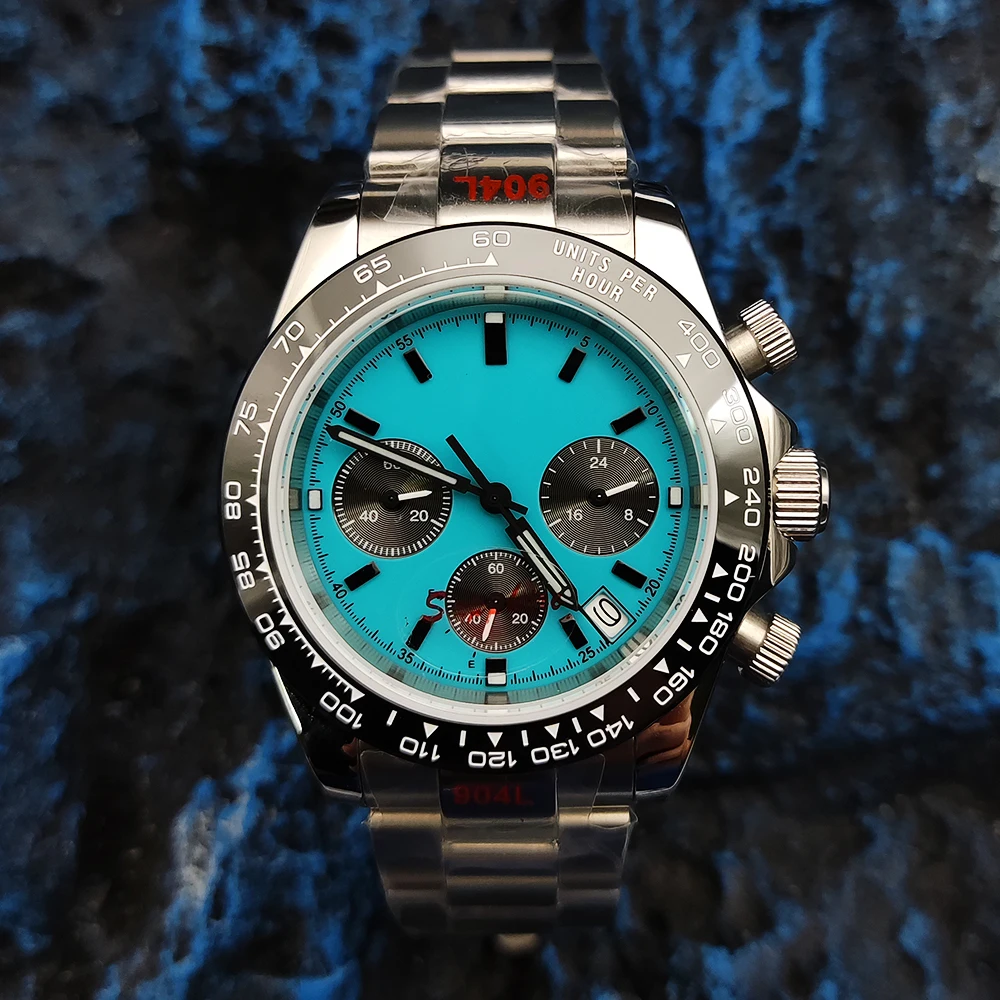 39MM Japanese Chronograph Quartz Watch Men's VK63 Luminous Sapphire Waterproof Quartz Men's Watch Multifunctional Steel Strap
