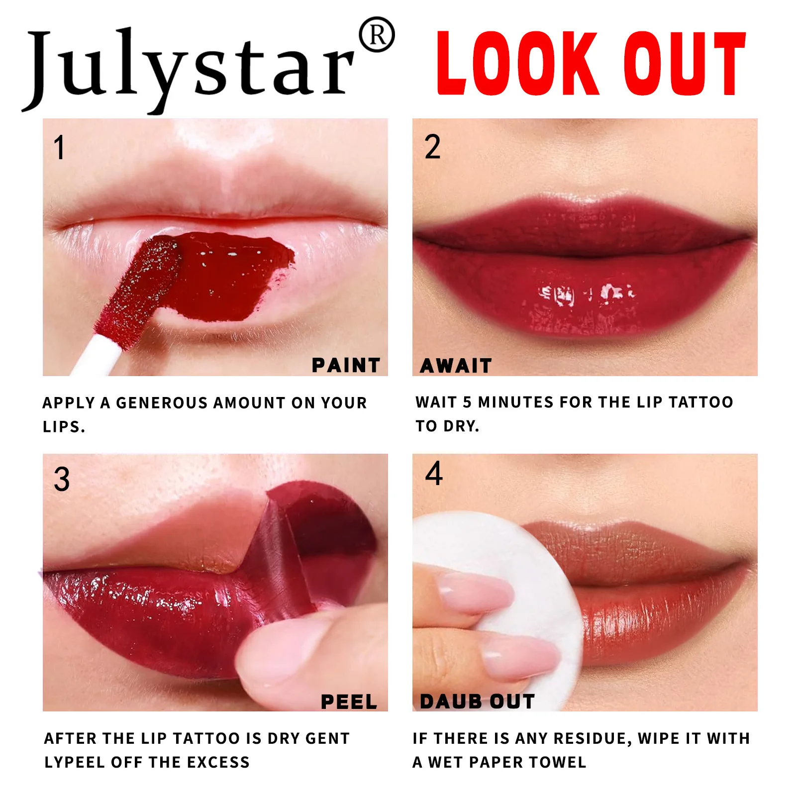 Фото Julystar Peel Off жидкая губная помада 6-цветная водостойкая стойкая матовая розовая губная помада увлажняющий крем отрывная пятна для губ косметический макияж №5