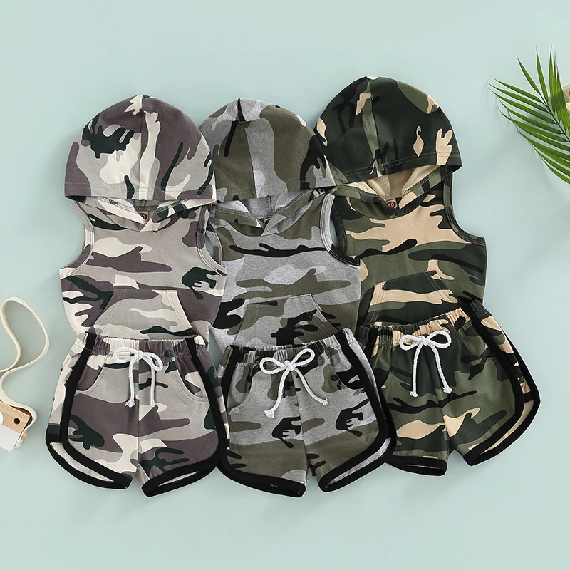 

Спортивный костюм для маленьких мальчиков из 2 предметов, спортивные топы с капюшоном без рукавов, шорты с кулиской, штаны, летняя Весенняя П...