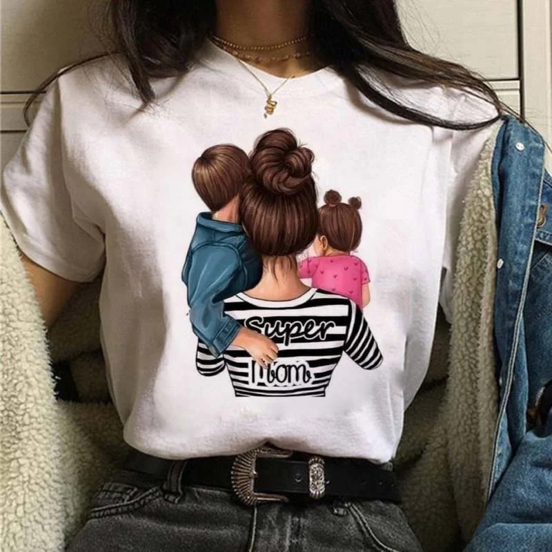 

Women Cartoon 90s Girl Daughter Mom Mama Mother Print Tee Summer Short Sleeves Top Tshirt Female Ladies Graphic T-shirts