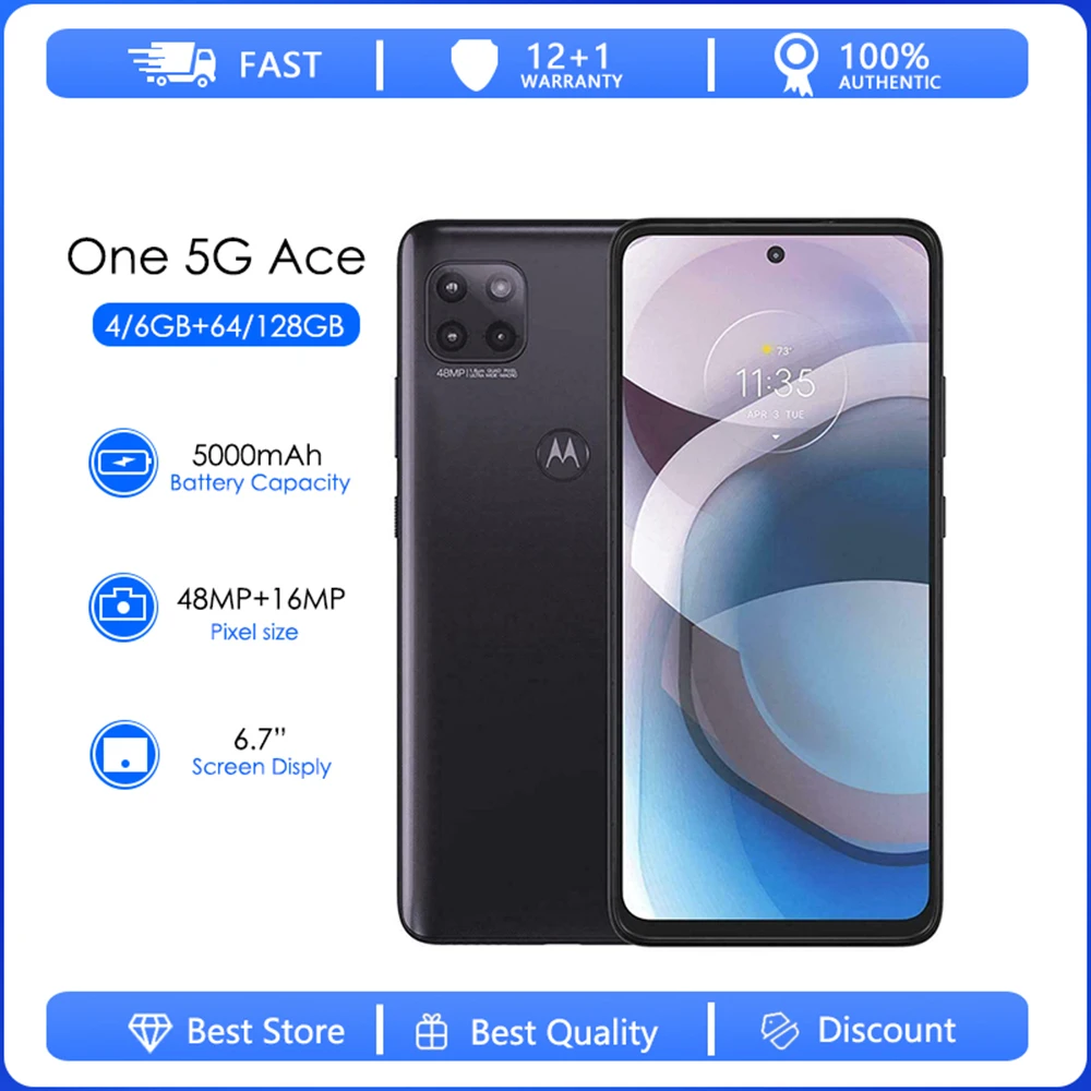 

Motorola One 5G ACE XT2113 XT2113-2 Original Unlocked 6.7 inches 6GB RAM 128GB ROM 48MP Camera 5000mAh Battery 5G Cellphone