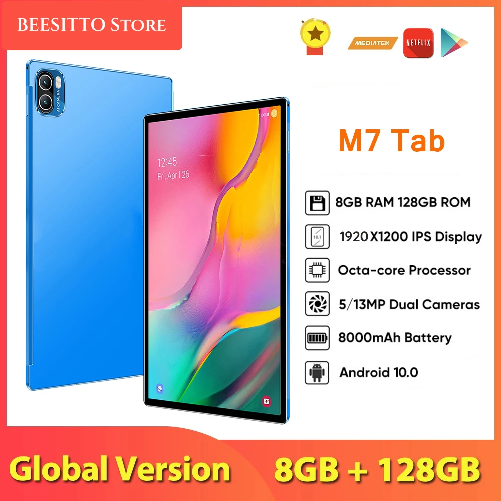2023 New World Premiere M7 Pad Pro 8GB+128GB ROM 10 Inch 1920*1200 LCD Screen Android 10 Tablete Pc 13+5MP Camera 5G WiFi