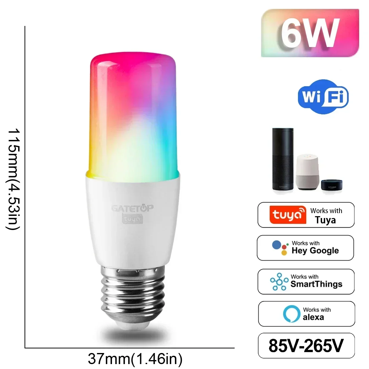 T37 E27 6 Вт Bambilla inteligente Tuya Wi-Fi/Bluetooth Led Alexa RGB 110 В 85 В-265 Para Google Assisatnt Smart Life Light с