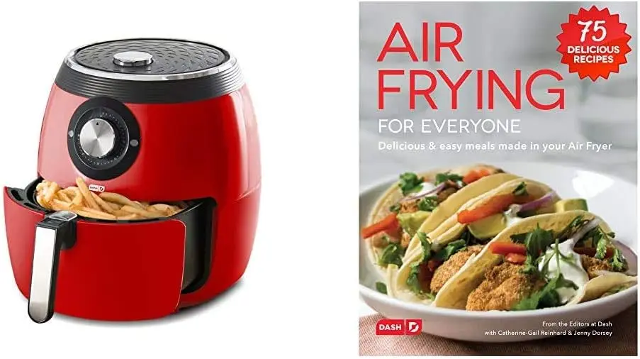 

Electric Air Fryer + Oven Cooker, 1700-Watt, 6 Quart, 6qt, Red & DCB001AF Air Fryer Recipe Book for Healthier + Delicious Me