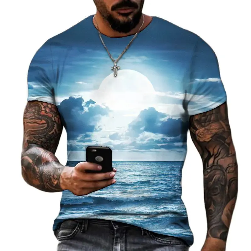 

Beauty Scenry T Shirt For Men 3d Landscape Print Short Sleeve Top Fashion Casual Men's T-shirts Oversized Tee Shirt Men Clothing