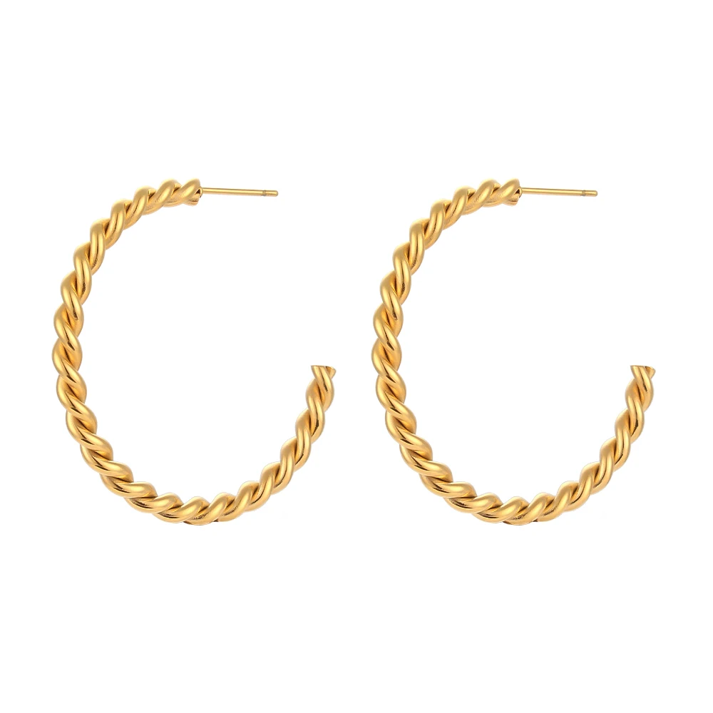 

2022 316L Stainless Steel CC Shape Twisted Hoop Earrings for Women 18K Gold Plated Minimali Circle Earrings Jewelry