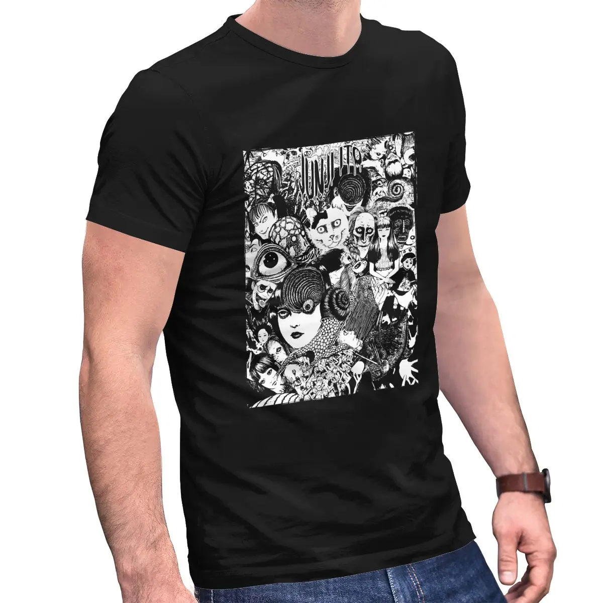 

Junji Ito Tshirt For Men Short Sleeved Leisure T Shirt Trendy Anime Manga Japan Otaku Harajuku T-shirts Cotton Tees Gift Idea