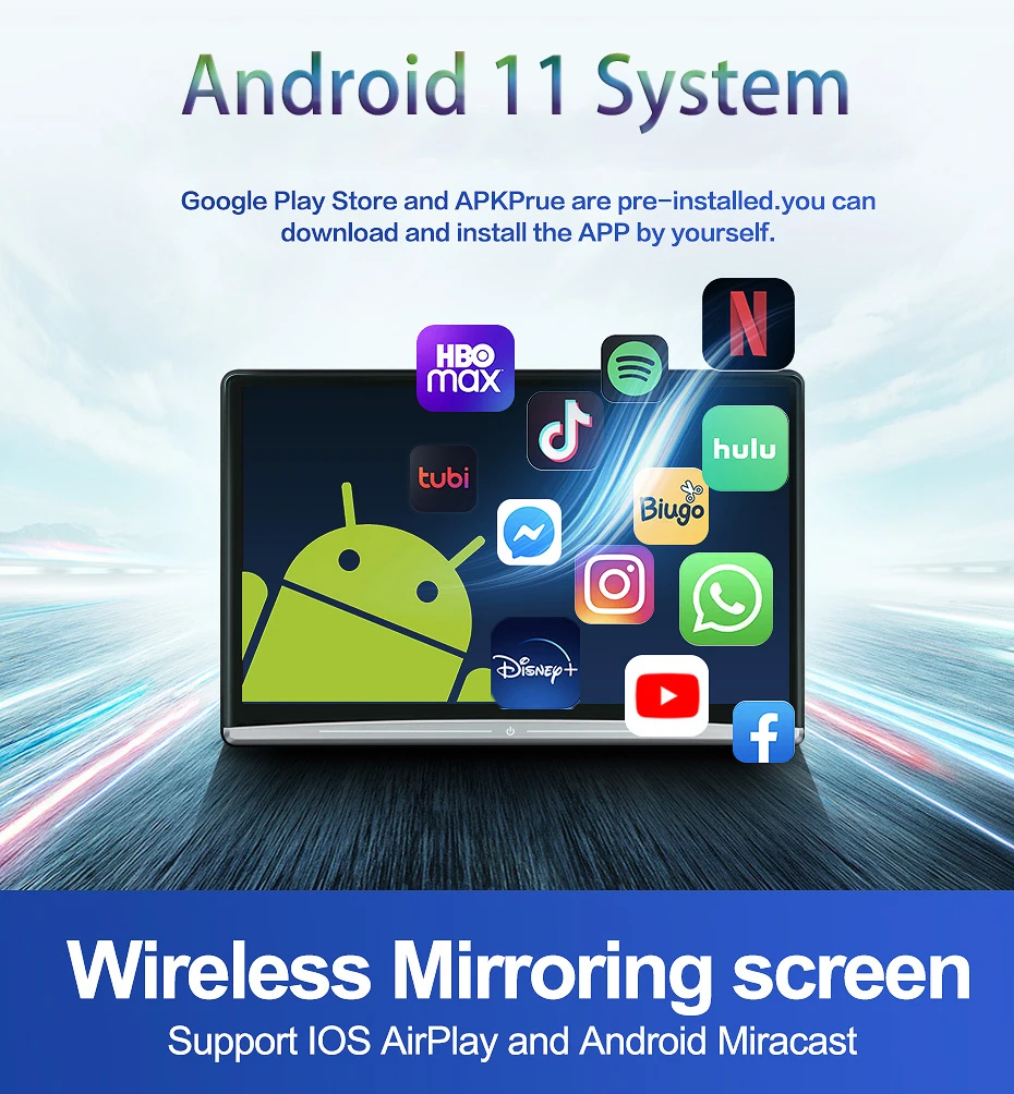 2024 Монитор автомобильного подголовника 13 3 дюйма IPS Android 11 планшетный ПК HD 1080P