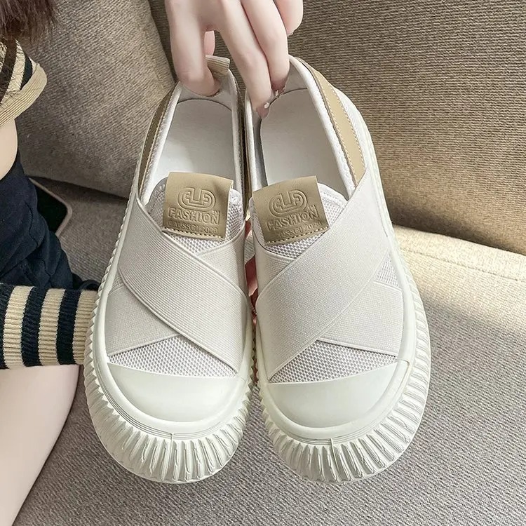 

Thick Soled Canvas Loafer Shoes for Women's Design Sense Board Shoes Biscuit Shoes Color Matching Slip on Flats Casual Loafers