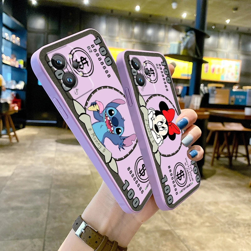 

Mickey Minnie Stitch Dollar Phone Case For OPPO Realme Q3S Q5i 50A 50i C21Y C11 GT Neo3 Neo2 9 9i 8 8i 7 Pro Plus Liquid Rope